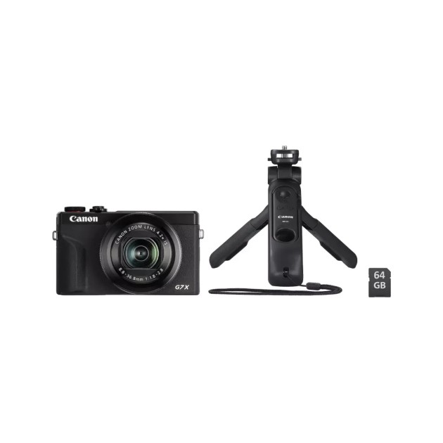 Compact Canon PowerShot G7 X Mark III Noir, Gris – Kit Poignée Trépied + Carte SD 64 Go