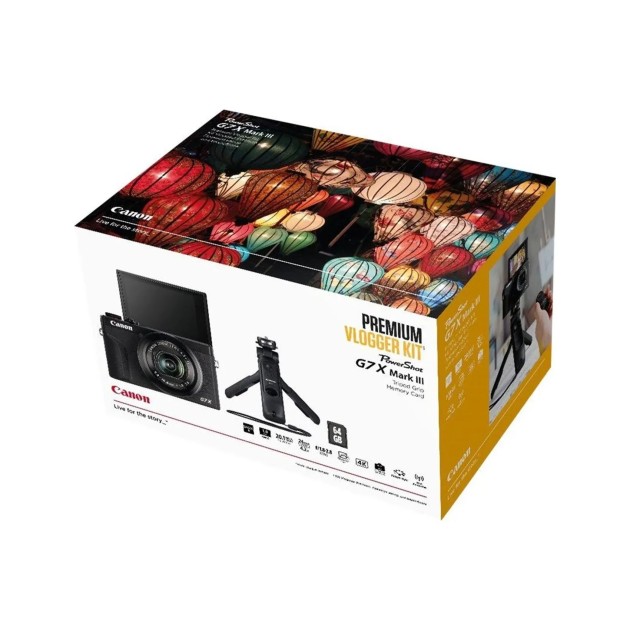 Compact Canon PowerShot G7 X Mark III Noir, Gris – Kit Poignée Trépied + Carte SD 64 Go