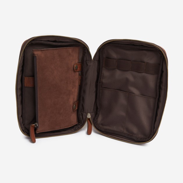 Ona Tech Kit cuir Antique Cognac, trousse d'organisation