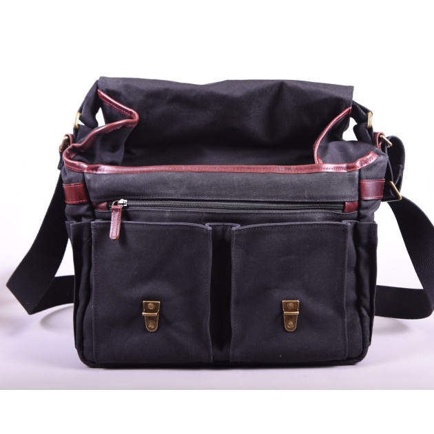 Ona Astoria toile cirée Noire, grand sac photo messenger