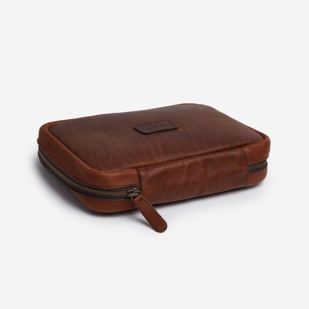Ona Tech Kit cuir Antique Cognac, trousse d'organisation
