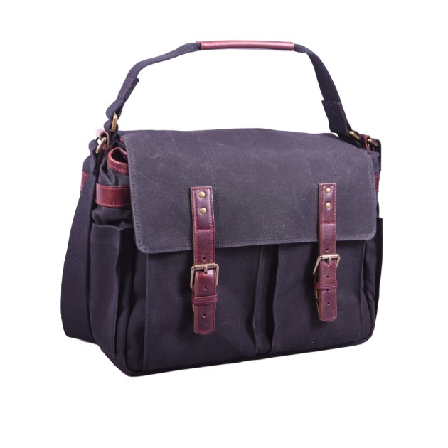 Ona Astoria toile cirée Noire, grand sac photo messenger