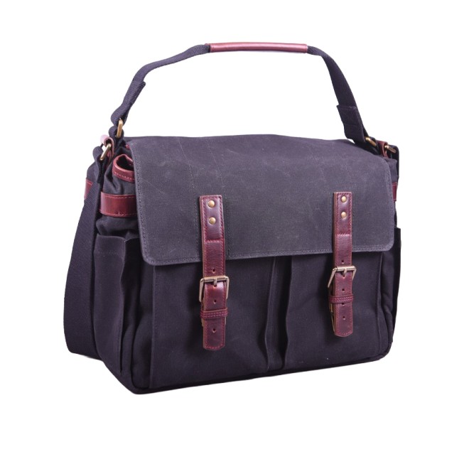 Ona Astoria toile cirée Noire, grand sac photo messenger