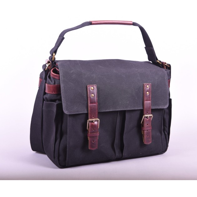 Ona Astoria toile cirée Noire, grand sac photo messenger