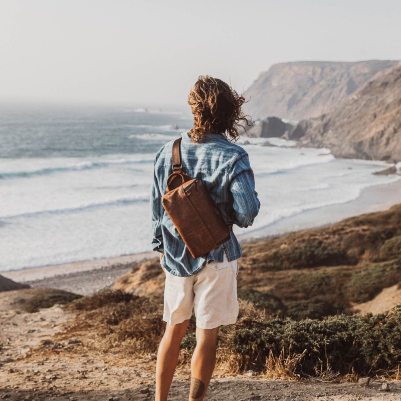 Rockaway cuir Antique Cognac porté