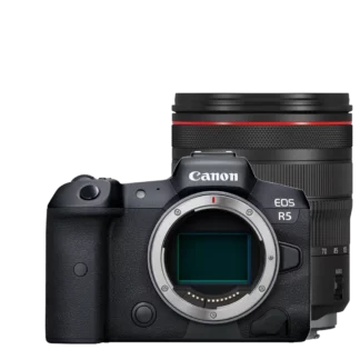 appareil photo Canon EOS R5 et objectif RF 24-105 f4, vue de face