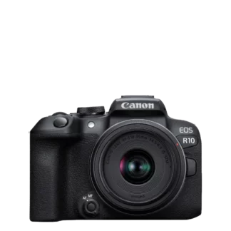 appareil photo Canon EOS R10 avec objectif RF-S 18-45mm, vue de face