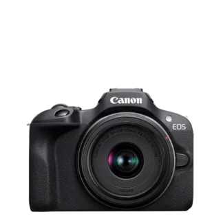 appareil photo Canon EOS R100 avec objectif RF-S 18-45mm, vue de face